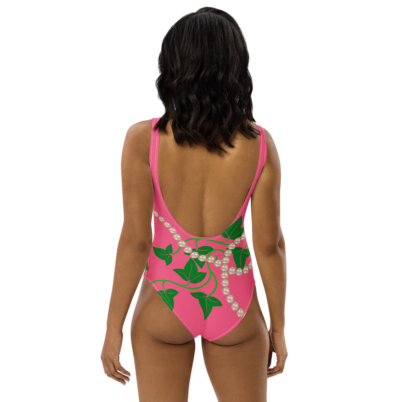 Pink and Green One-Piece Swimsuit