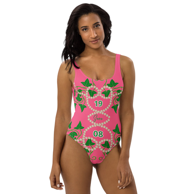 Pink and Green One-Piece Swimsuit