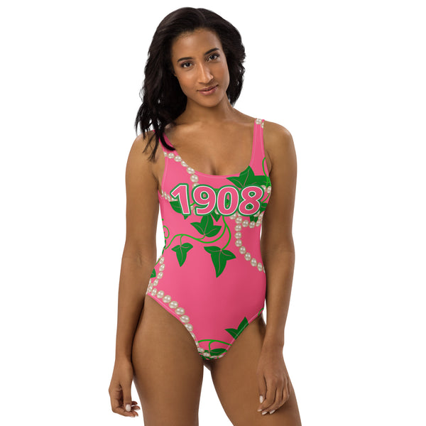 Pink and Green One-Piece Swimsuit