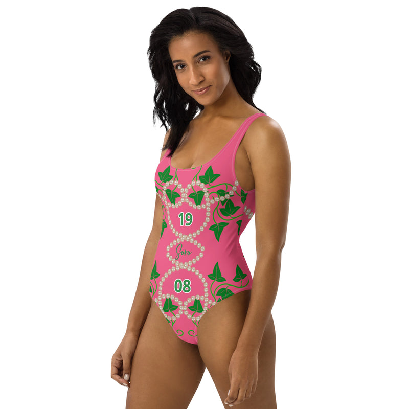 Pink and Green One-Piece Swimsuit