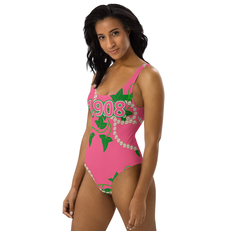 Pink and Green One-Piece Swimsuit