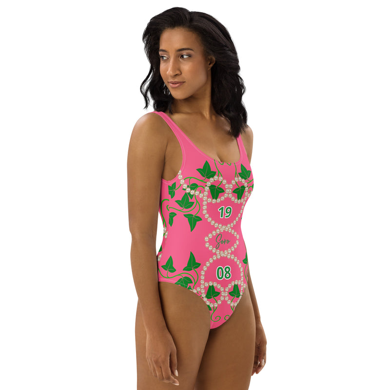 Pink and Green One-Piece Swimsuit