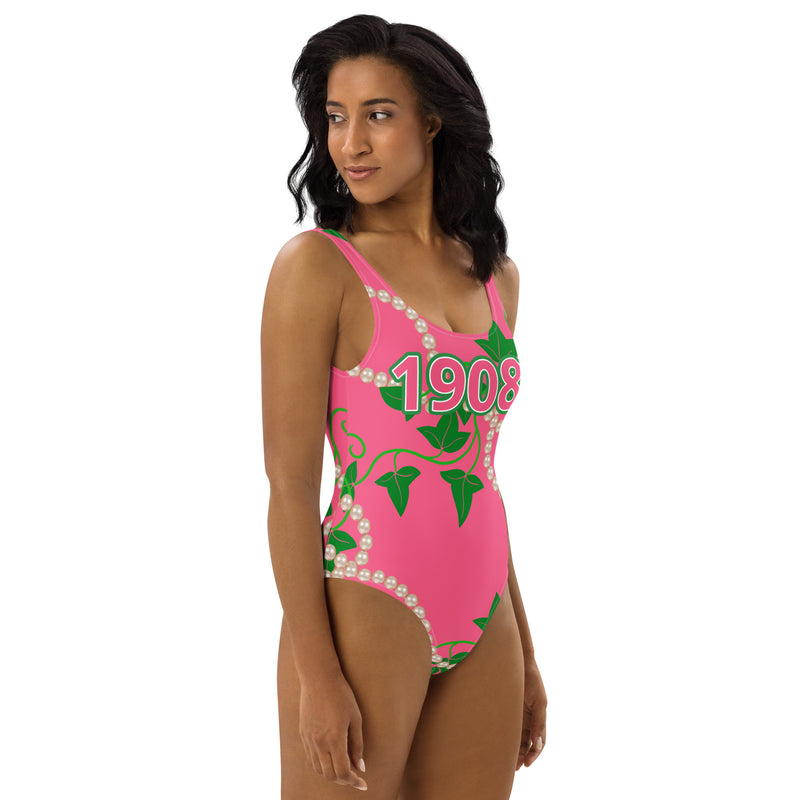 Pink and Green One-Piece Swimsuit