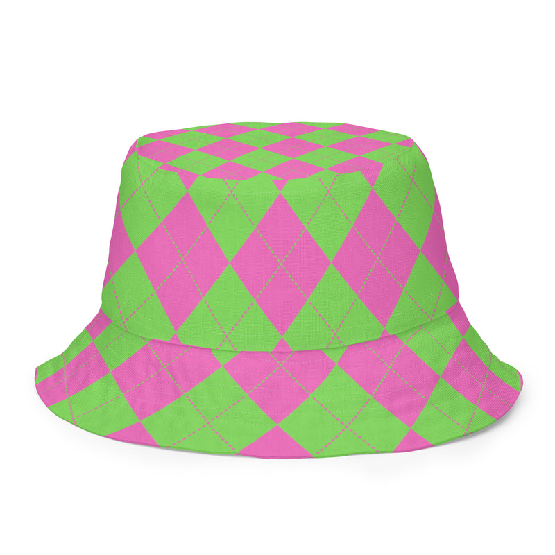 Pink and Green Diamond Print Reversible Bucket Hat