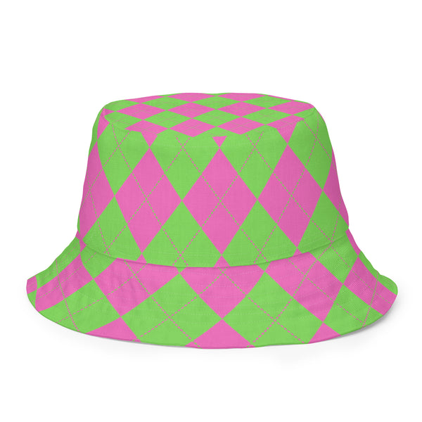 Pink and Green Diamond Print Reversible Bucket Hat