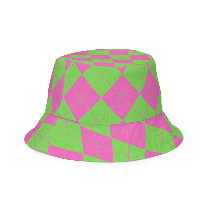 Pink and Green Diamond Print Reversible Bucket Hat