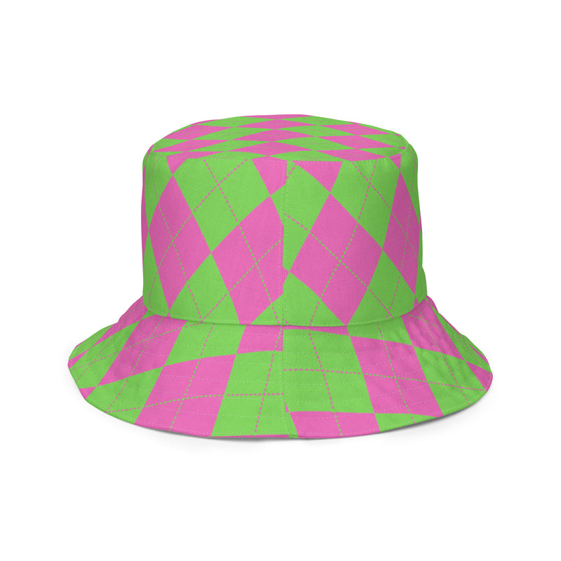 Pink and Green Diamond Print Reversible Bucket Hat