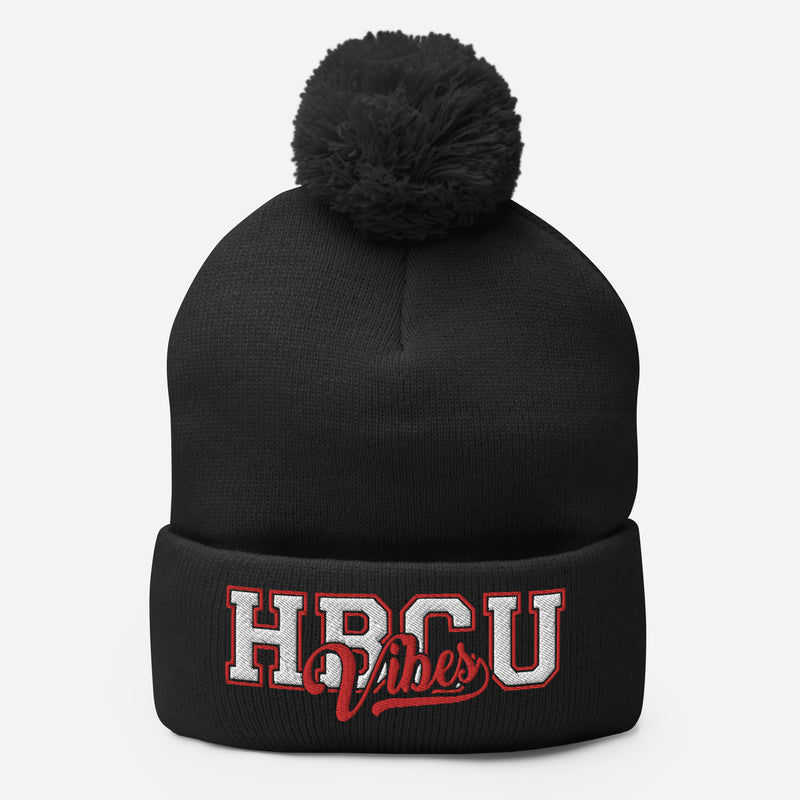 HBCU Vibes Red/White Pom-Pom Beanie